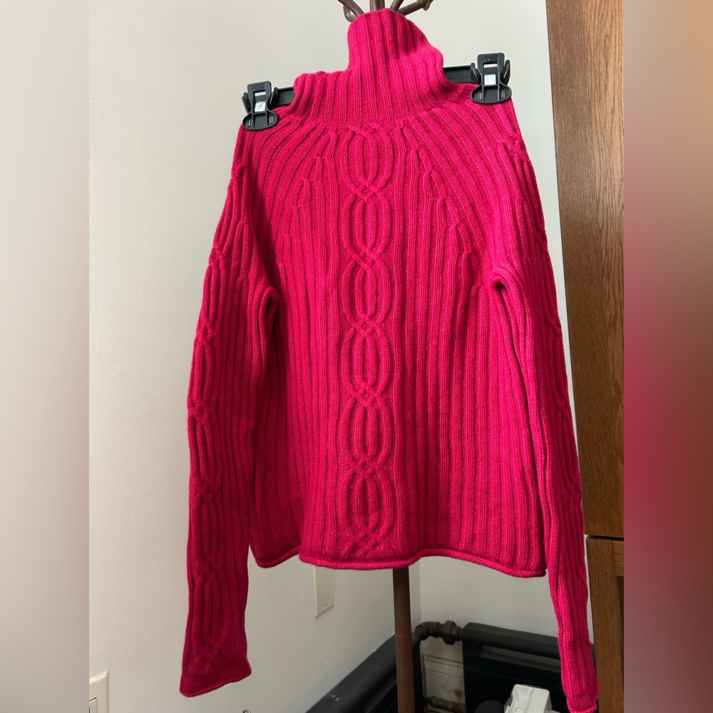 Garnet hill 100% cashmere cable turtleneck sweater size xs